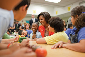First Lady Michelle Obama joins students for a “Let’s Move!” Salad-Bars-to-Schools launch event, 2010.