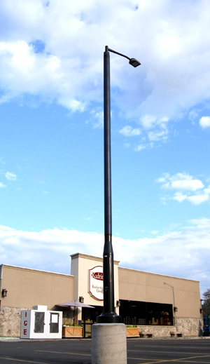 Kudrinko’s light poles contain solar collectors for an LED lamp. 