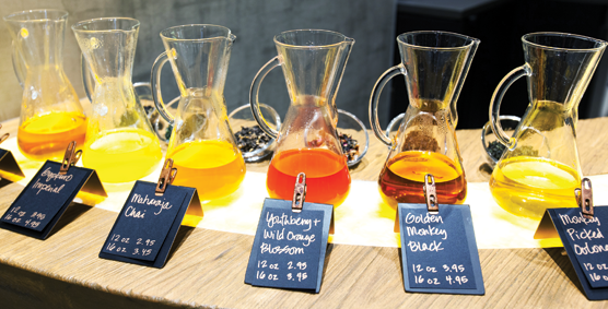 Colorful handcrafted tea drinks are on display at Starbucks’ new tea bar.