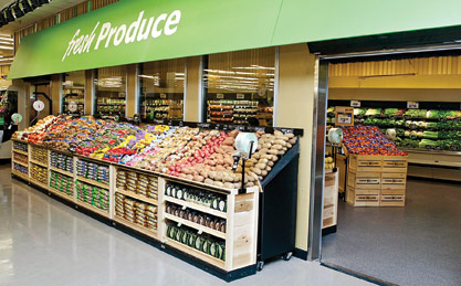 Produce is displayed in a new “garden cooler” at the store.