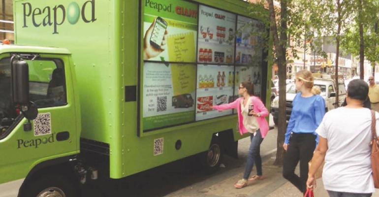 Shoppers use their smartphones to place their orders from the mobile billboards