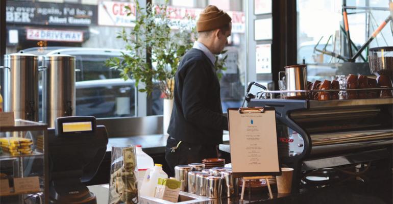 Coffee stations like this one at Gotham West Market are an example of minishop foodservice