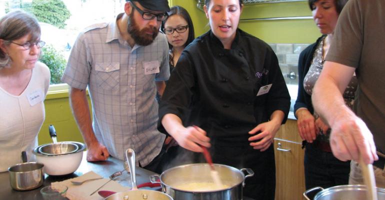 An instructor at PCC Natural Markets demonstrates cheesemaking at one of the retailerrsquos instore classes