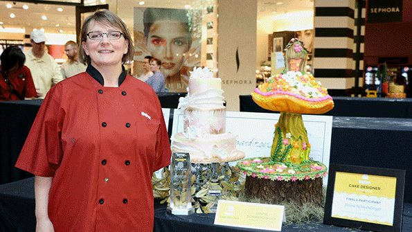 Janine Schwendinger with her winning cakes. (Photo courtesy of Hy-Vee)